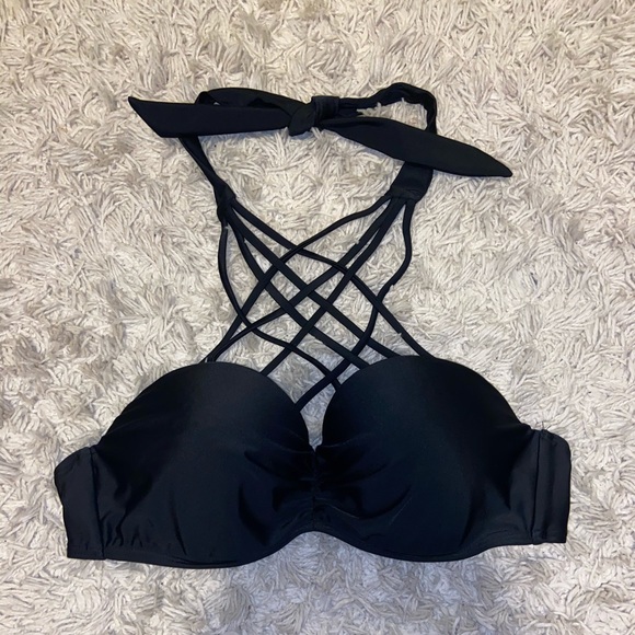 Ambrielle woman’s black cross body tie bikini top - Picture 2 of 6